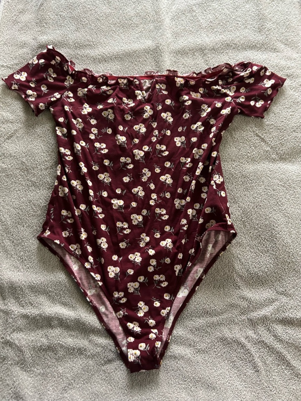 SHEIN Burgundy Floral Off-The-Shoulder Bodysuit